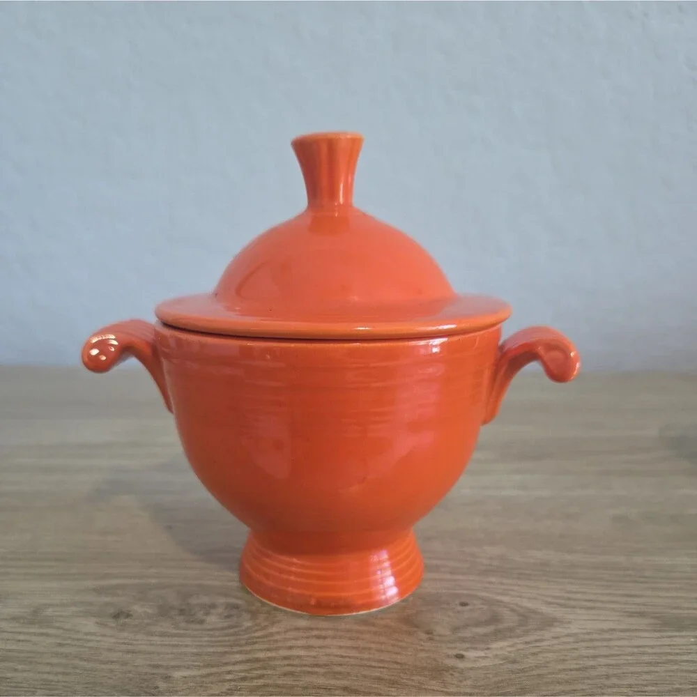 Vintage Fiesta Original Red Sugar Bowl with Woolworth's Sticker Homer Laughlin